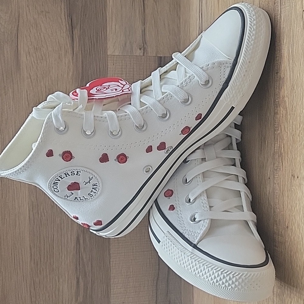 Converse White and Red High-Top Sneakers - Picture 4 of 12